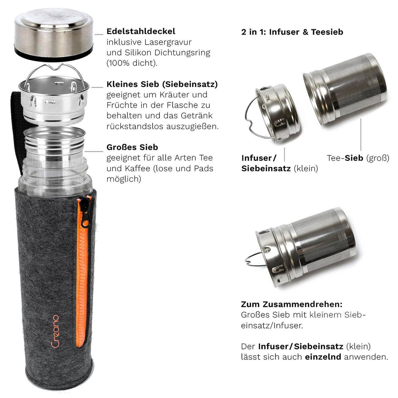 Infuser - Teamaker cu perete dublu incl. husa fetru 400ml; portocaliu