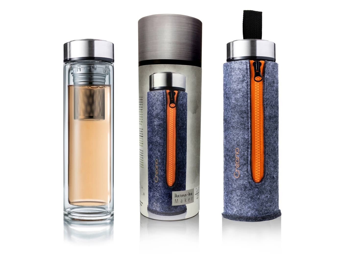 Infuser - Teamaker cu perete dublu incl. husa fetru 400ml; portocaliu