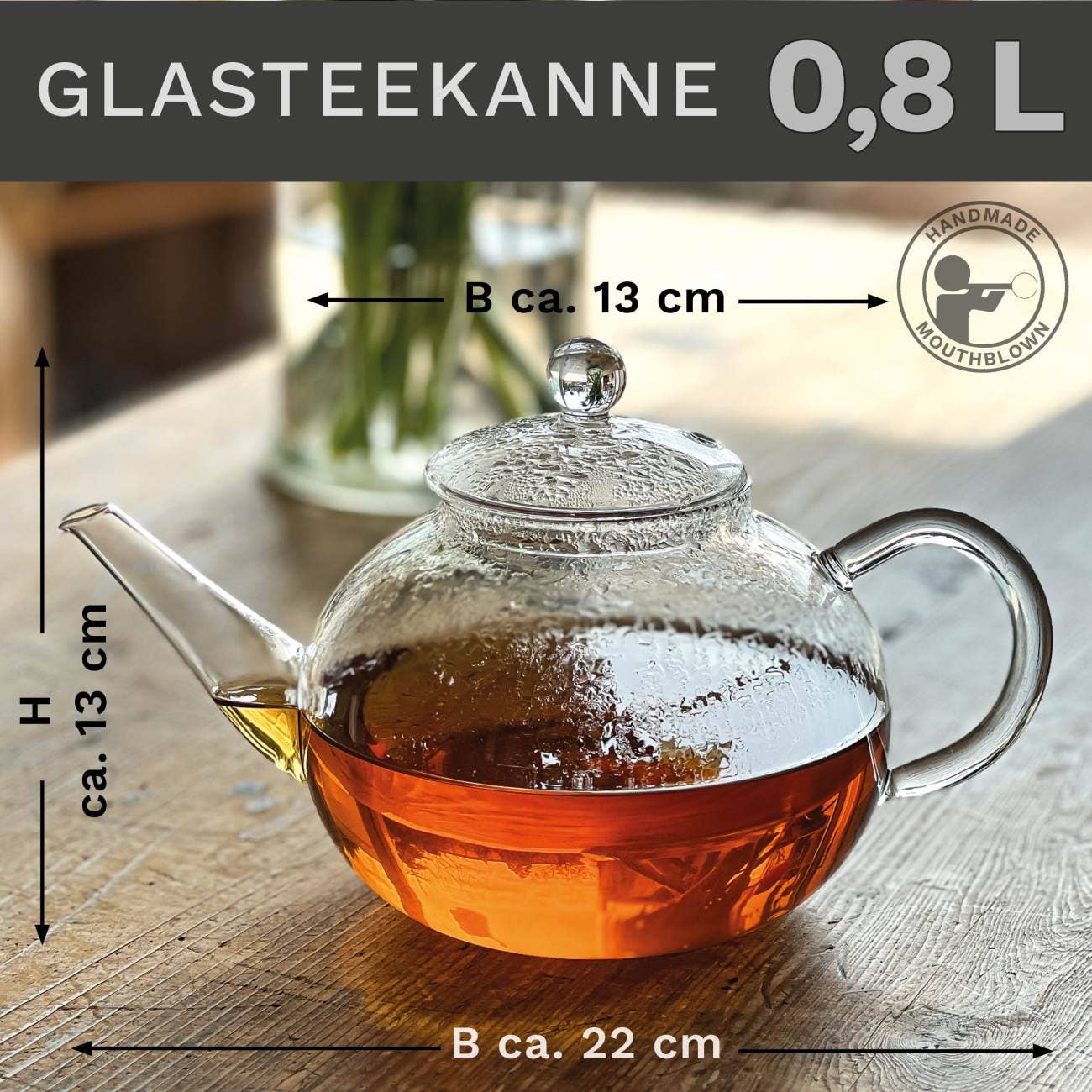 Ceainic din sticlă, format din 3 piese,0,8 litri.
